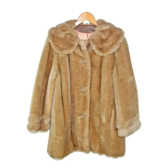 VINTAGE RICE FAUX FUR MAR-DEL WOMENS COAT - Picture 1 of 14